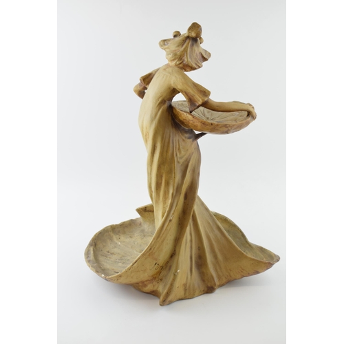 52 - Edwardian Arts and Crafts Art Nouveau Goldsheider Style Terracotta Figure of a Lady in a Swirling Dr... 