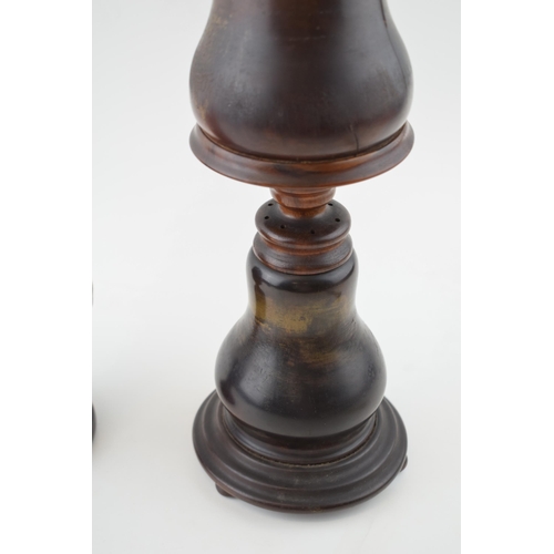 53 - Two Interesting Early c20th Arts and Crafts Wooden Lamp Bases of interesting form with integral wood... 