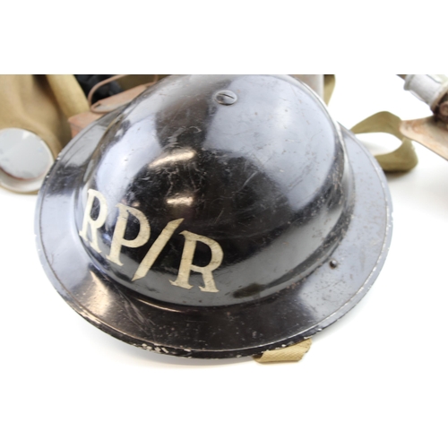 56 - WW2 Brodie MK2 Home Front Helmet 1939 Dated Decals Added For Repair Detail Roads with 1938 Dated Gas... 