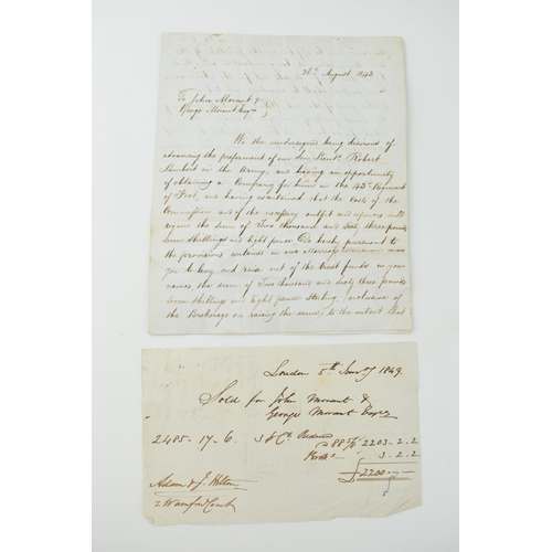 58 - 43rd Monmouthshire Light Infantry Regiment of Foot Letter 1843 regarding the purchasing of a Commiss... 