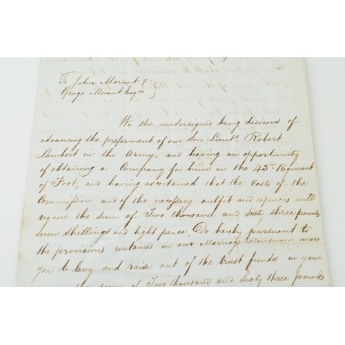 58 - 43rd Monmouthshire Light Infantry Regiment of Foot Letter 1843 regarding the purchasing of a Commiss... 