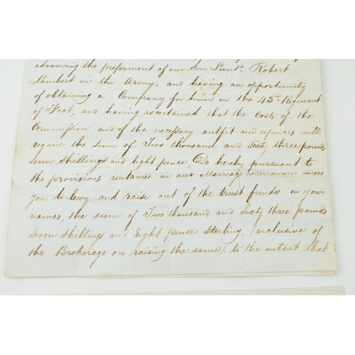 58 - 43rd Monmouthshire Light Infantry Regiment of Foot Letter 1843 regarding the purchasing of a Commiss... 