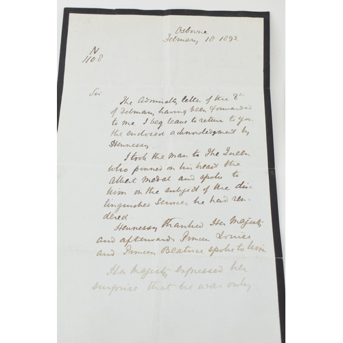 59 - Letter concerning the presentation by Queen Victoria of the Albert Medal in Bronze awarded to Lawren... 