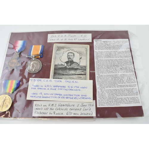 61 - WW1 Death Penny Plaque with Medal Trio including 1914/15 Star to J30841 Charles Ernest Alfred Tuck O... 