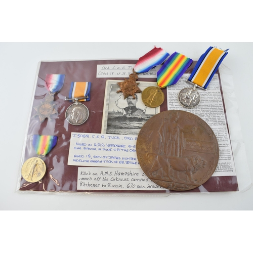 61 - WW1 Death Penny Plaque with Medal Trio including 1914/15 Star to J30841 Charles Ernest Alfred Tuck O... 