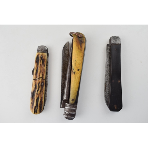 7 - Three Bone Handle Sheffield Pocket Knives to include Rodgers c19th Royal Navy Style Rope or Rigging ... 