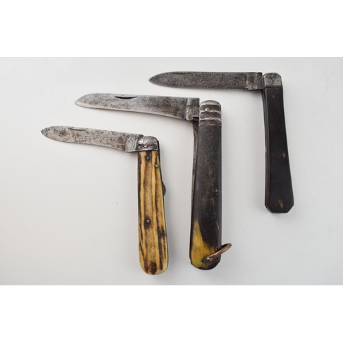 7 - Three Bone Handle Sheffield Pocket Knives to include Rodgers c19th Royal Navy Style Rope or Rigging ... 