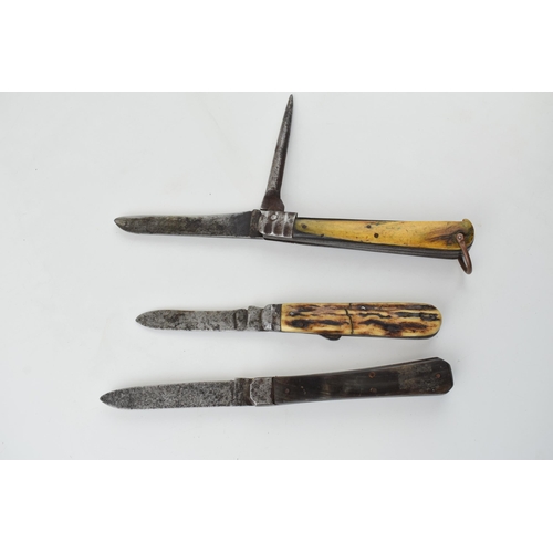 7 - Three Bone Handle Sheffield Pocket Knives to include Rodgers c19th Royal Navy Style Rope or Rigging ... 