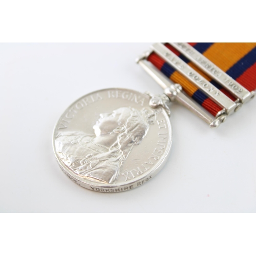 71 - Silver South Africa Medal with two bars. PTED. LAWRANCE YORKSHIRE REGT.