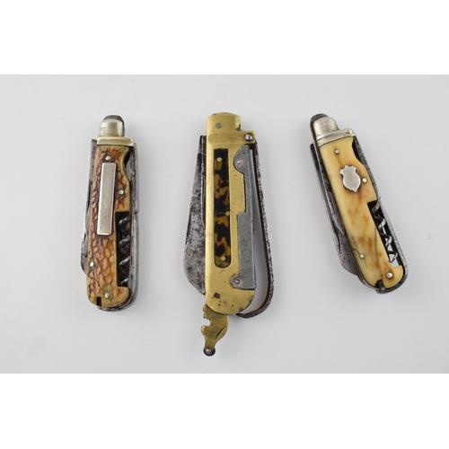 8 - Three c19th Victorian Sheffield Made Horseman's or Coachman's Pocket Knives to include a Lewis & Bar... 