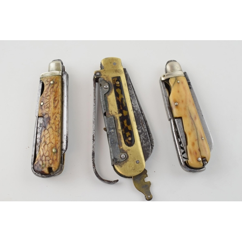 8 - Three c19th Victorian Sheffield Made Horseman's or Coachman's Pocket Knives to include a Lewis & Bar... 