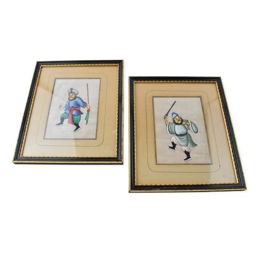 49 - Pair Japanese c19th framed rice paper paintings of warriors edo or Meiji period