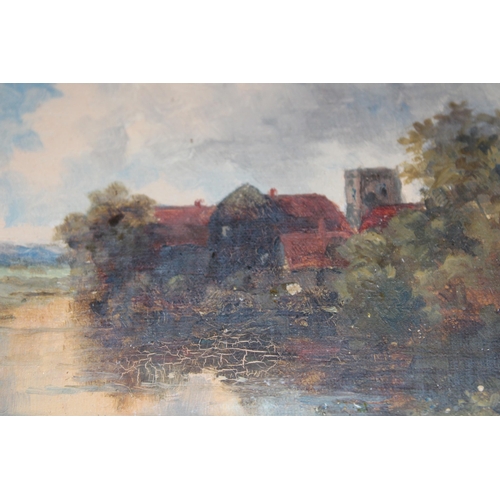 115 - English 19th century oil on canvas artwork in an impressionist style, depicting a watermill by pool ... 