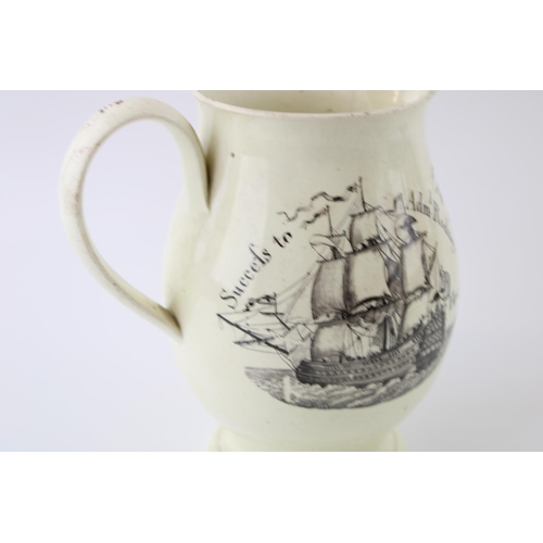 128 - Late 18th / early 19th century creamware jug 'Succefs to Admiral Rodney', 'Thomas Wall 1781', 'Heres... 