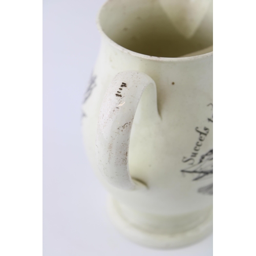 128 - Late 18th / early 19th century creamware jug 'Succefs to Admiral Rodney', 'Thomas Wall 1781', 'Heres... 