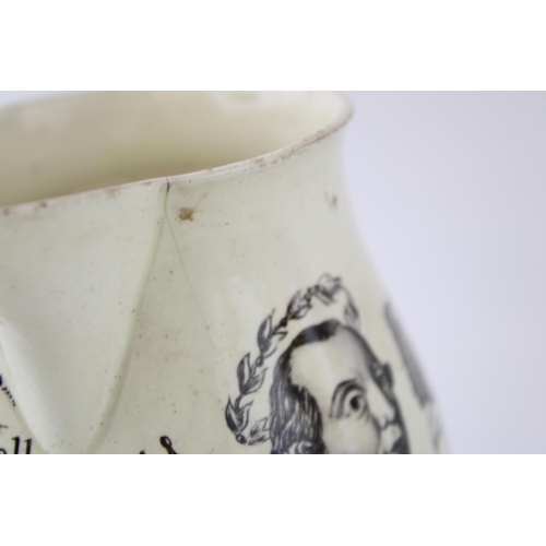 128 - Late 18th / early 19th century creamware jug 'Succefs to Admiral Rodney', 'Thomas Wall 1781', 'Heres... 