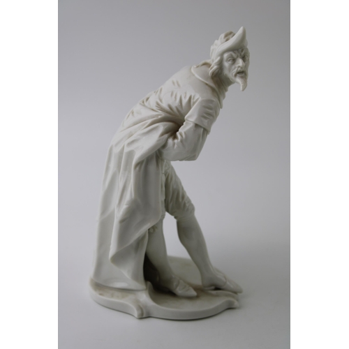 130 - Nymphenburg white glazed ceramic figure of Pantalone with impressed to the base No 57, 18cm tall.