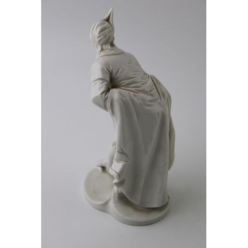 130 - Nymphenburg white glazed ceramic figure of Pantalone with impressed to the base No 57, 18cm tall.