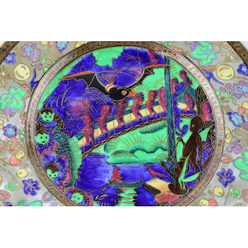 138 - Wedgwood Fairyland Lustre plate, 'Imps on a Bridge - Roc Centre', designed by Daisy Makeig Jones, th... 