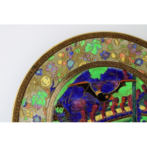 138 - Wedgwood Fairyland Lustre plate, 'Imps on a Bridge - Roc Centre', designed by Daisy Makeig Jones, th... 