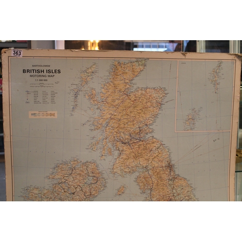 363 - Vintage Bartholomew's British Isles Motoring Map 1:1 000 000 on heavy card, salvaged from a commerci... 