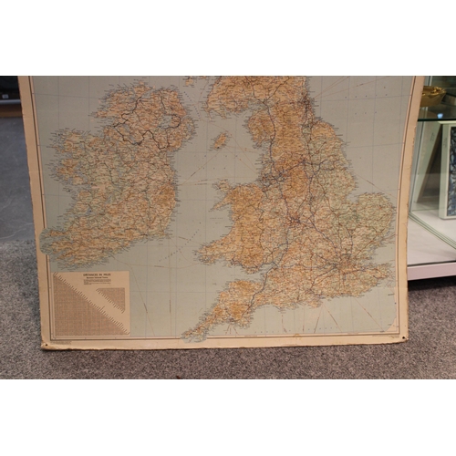 363 - Vintage Bartholomew's British Isles Motoring Map 1:1 000 000 on heavy card, salvaged from a commerci... 