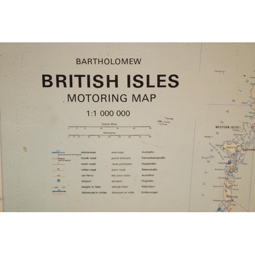 363 - Vintage Bartholomew's British Isles Motoring Map 1:1 000 000 on heavy card, salvaged from a commerci... 