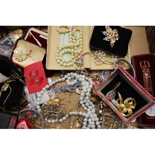 608 - A mixed collection of costume jewellery to include bracelets, brooches, watches, earrings, Variety c... 