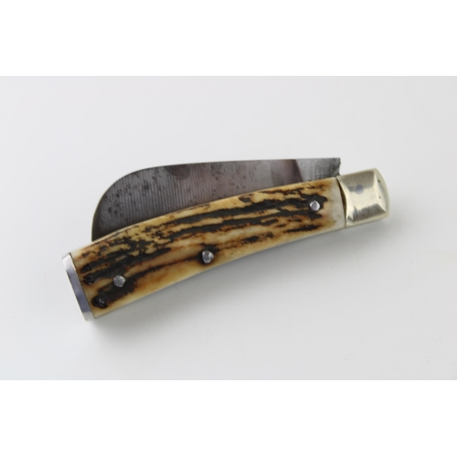 15A - Lockwood Brothers of Sheffield antler handled flat cap / flat bottom pruner pocket knife, length clo... 