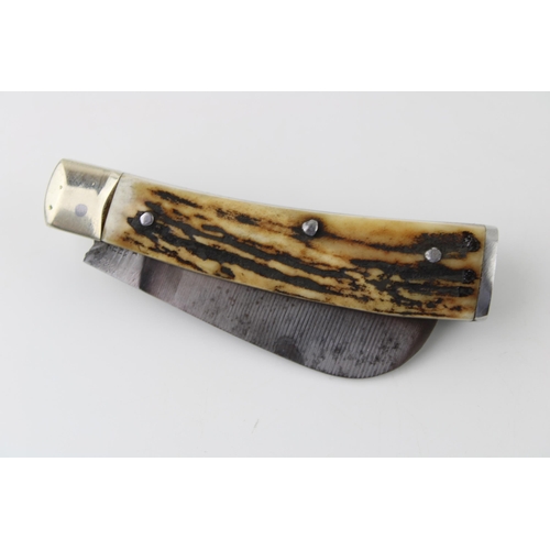 15A - Lockwood Brothers of Sheffield antler handled flat cap / flat bottom pruner pocket knife, length clo... 