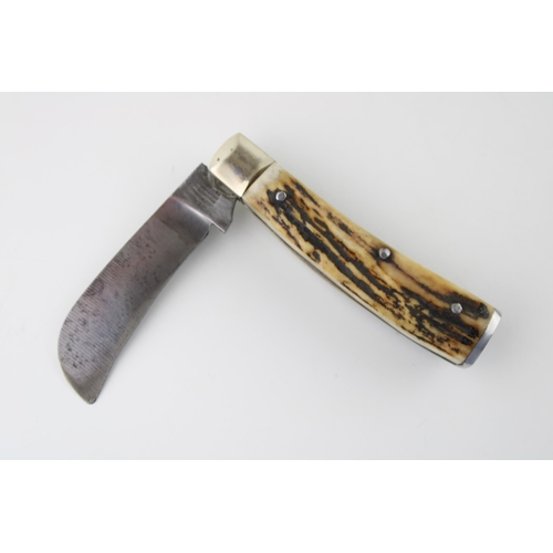 15A - Lockwood Brothers of Sheffield antler handled flat cap / flat bottom pruner pocket knife, length clo... 