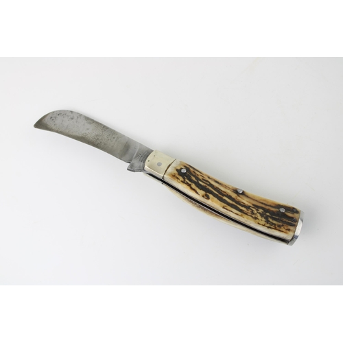 15A - Lockwood Brothers of Sheffield antler handled flat cap / flat bottom pruner pocket knife, length clo... 