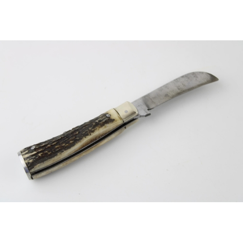 15A - Lockwood Brothers of Sheffield antler handled flat cap / flat bottom pruner pocket knife, length clo... 