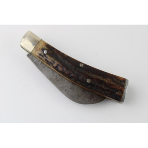 15B - Lockwood Brothers of Sheffield antler handled flat cap / flat bottom pruner pocket knife, length clo... 