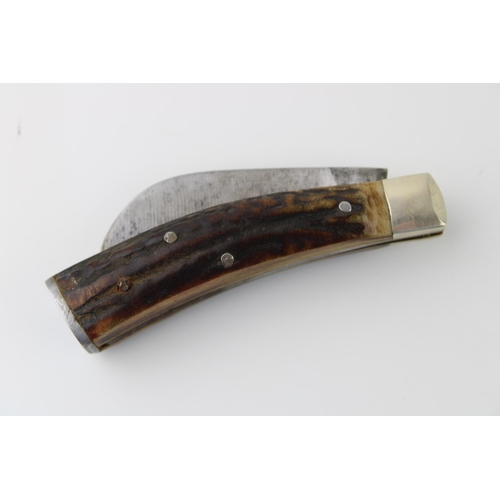 15B - Lockwood Brothers of Sheffield antler handled flat cap / flat bottom pruner pocket knife, length clo... 