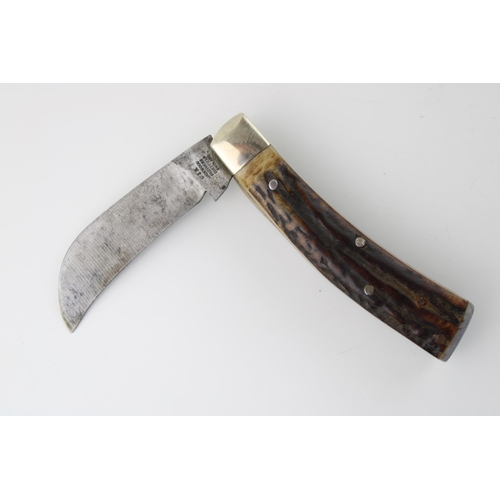 15B - Lockwood Brothers of Sheffield antler handled flat cap / flat bottom pruner pocket knife, length clo... 