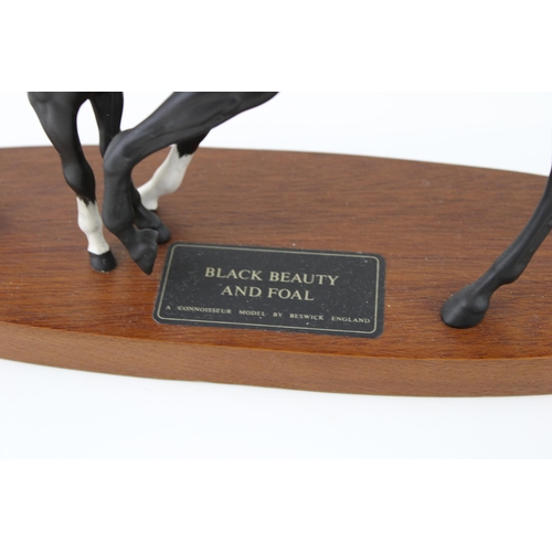 3 - Beswick Black Beauty and Foal on wooden base.