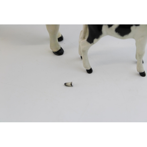 39 - Beswick Friesian Cow (horns af / broken) with a Calf (ear chipped) (2).