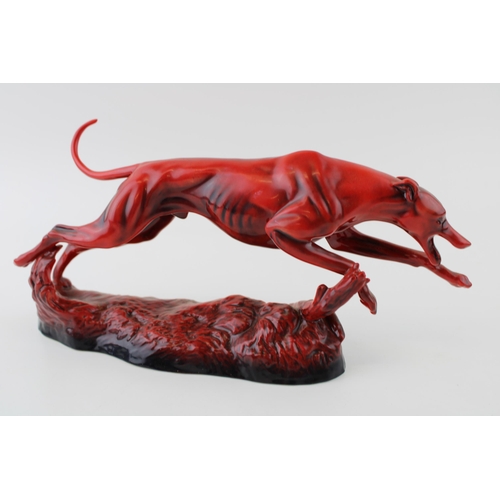 58 - Peggy Davies Ruby Fusion model of a greyhound / whippet running, 27cm long.