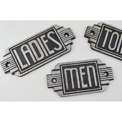 96 - A trio of reproduction cast metal toilet signs, Art Deco style, to include 'Men', 'Ladies' and 'Toil... 