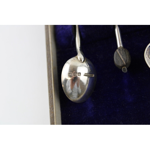 11 - Boxed set of six silver coffee spoons, coffee bean finials, 55.2g, Birmingham 1912.