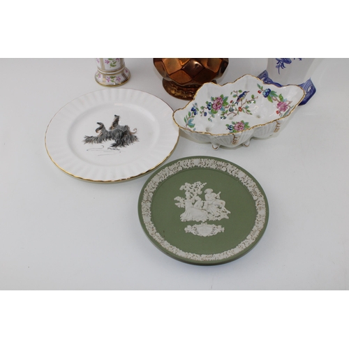 2 - A collection of ceramic items to include Sage Green Wedgwood Jasperware plate, hand painted Royal Al... 