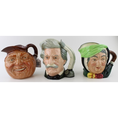 50 - Large Royal Doulton character jugs to include Mark Twain, John Barleycorn and Sairey Gamp (3).