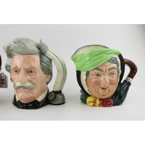 50 - Large Royal Doulton character jugs to include Mark Twain, John Barleycorn and Sairey Gamp (3).