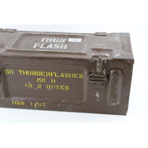 102 - A vintage ammunition box together with a vintage St Johns Ambulance first aid box. (2)