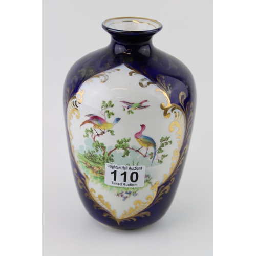 110 - George Jones & Sons Crescent China vase with bird amongst foliage, cobalt blue, 20cm tall.