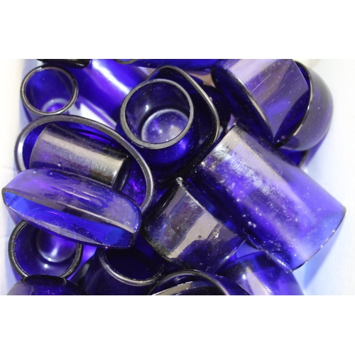 120 - A collection of vintage Bristol blue glass liners and clear glass examples of varying sizes and shap... 