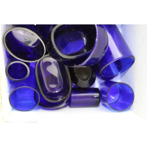 120 - A collection of vintage Bristol blue glass liners and clear glass examples of varying sizes and shap... 