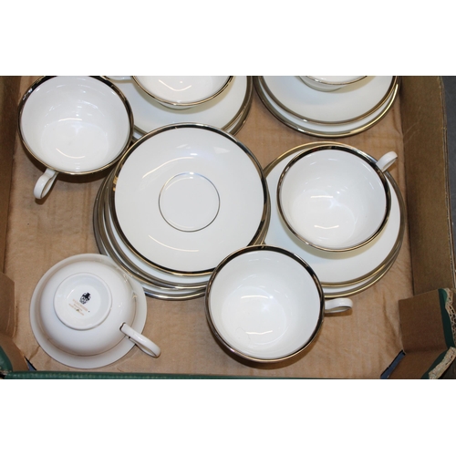 28 - A set of Wedgwood Bone China tea ware together with a vintage mantle clock and a quantity of silver ... 