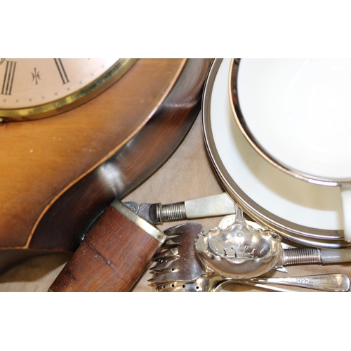 28 - A set of Wedgwood Bone China tea ware together with a vintage mantle clock and a quantity of silver ... 